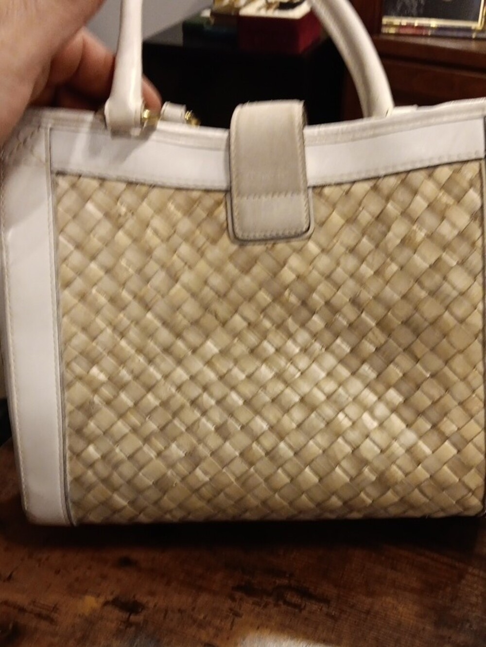 Vintage Coach Straw & White Leather Hampton Basket Tote (Style 4419) - Picture 6 of 8